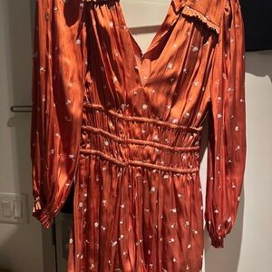 Maje Rust Long-Sleeve Romper with White Accents